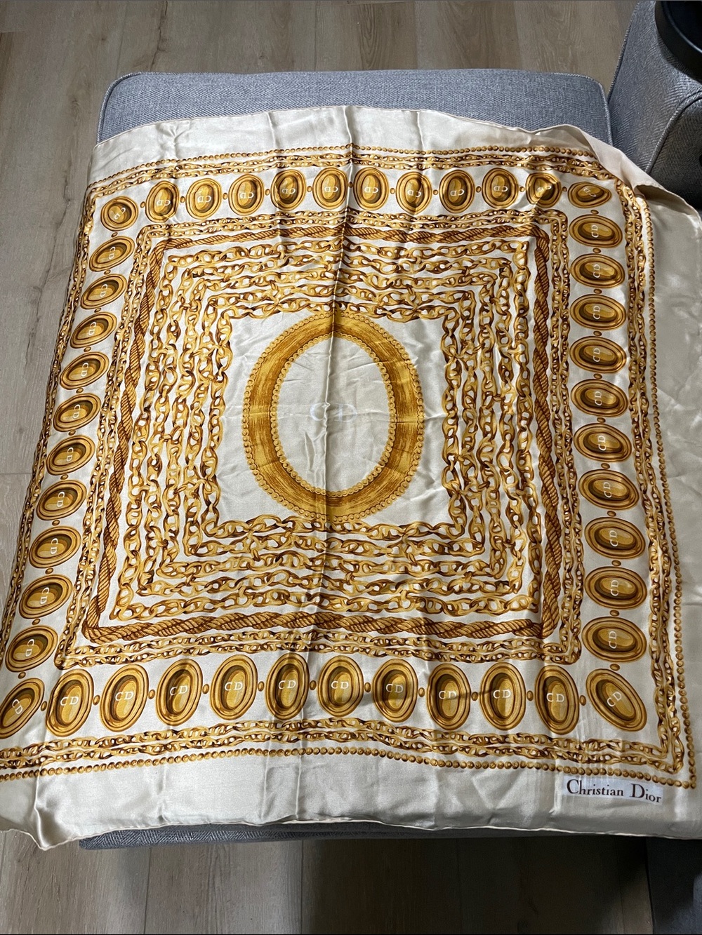 Dior Cream and Gold Chain-Print Decorative Scarf